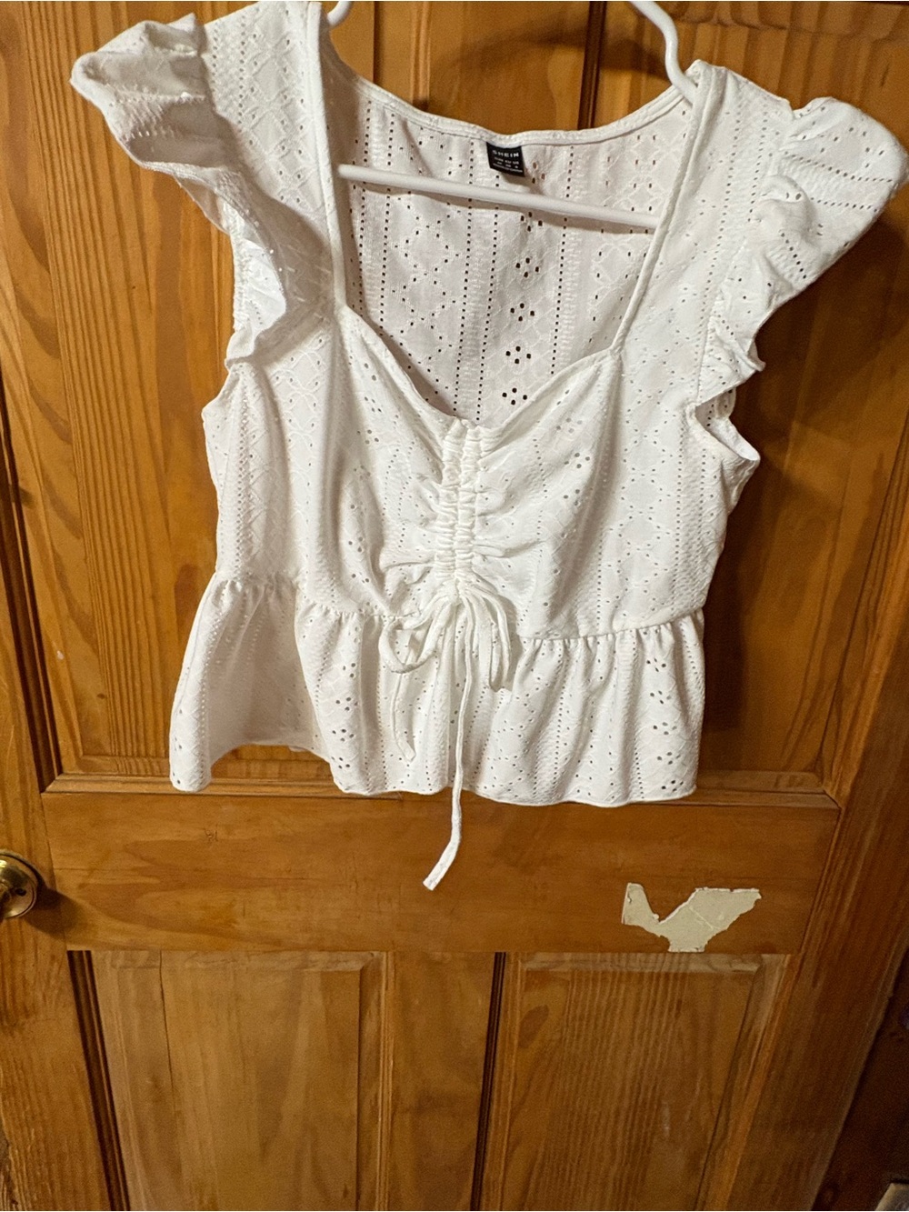 SHEIN White Eyelet Drawstring Peplum Crop Top